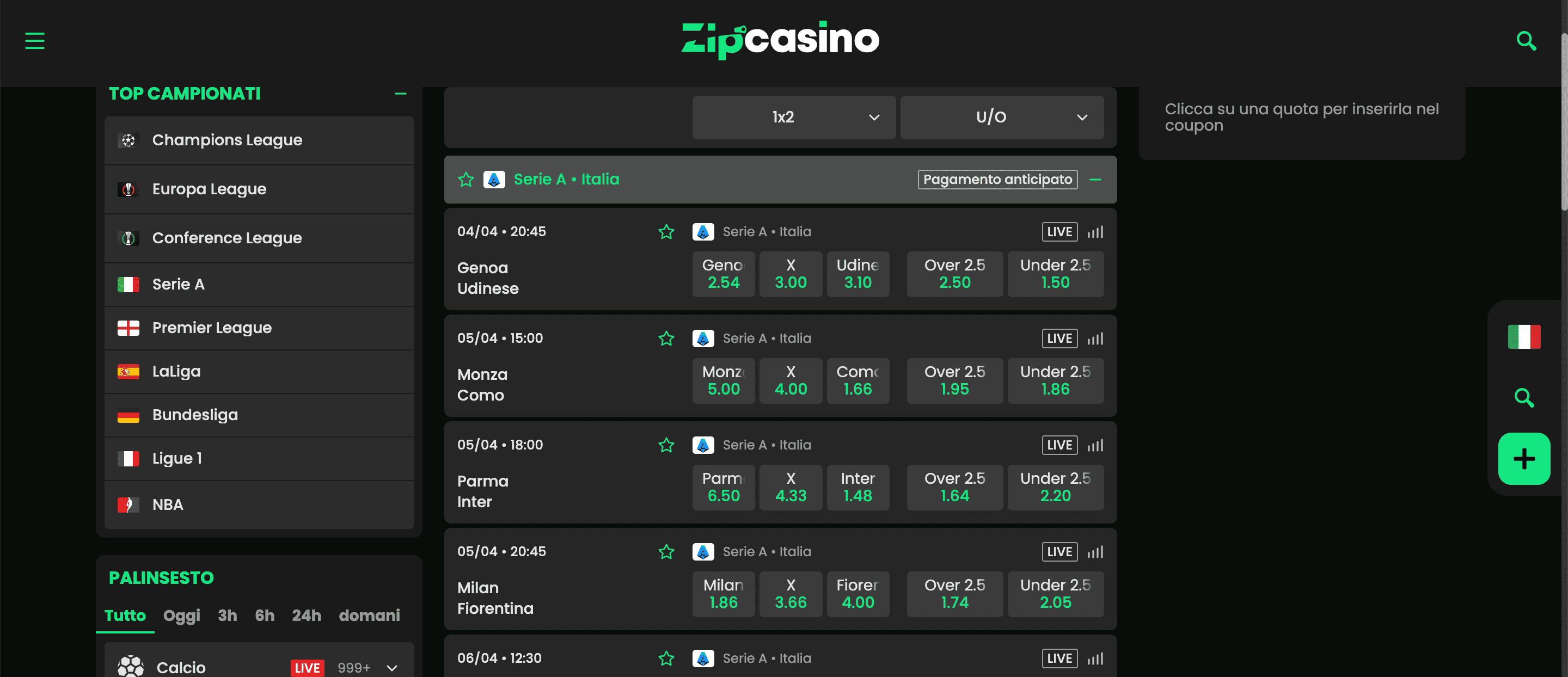 ZipCasino Scommesse